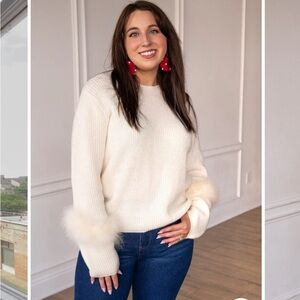 Grace & Emma Elegant Cream Sweater with Faux Fur Accents Size Large